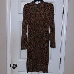 XL Knee Length Dress- multicolored, high neck, long sleeve